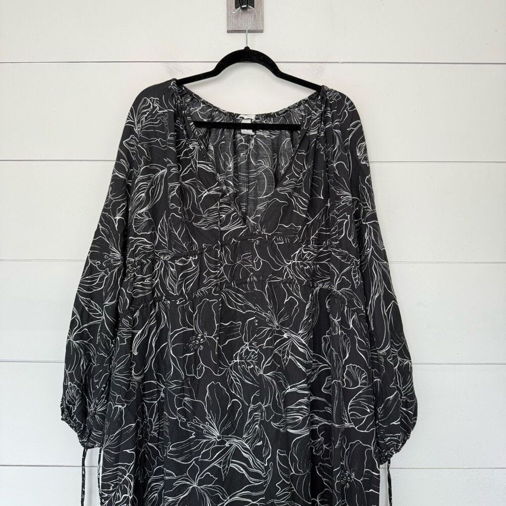 H&M Women’s Large Grey White Tiered Maxi Dress Patterned